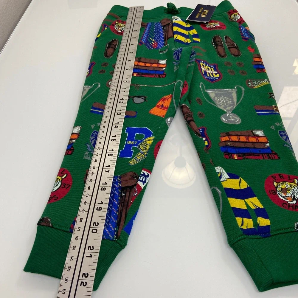 Polo Ralph Lauren Boys Size 3 Green Athletic‎ Graphic Fleece Jogger Pants NWT
